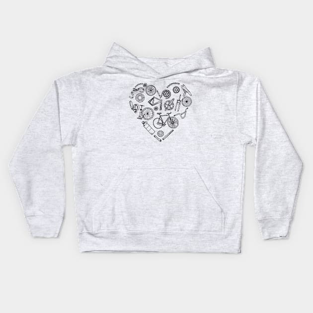 Bicycle Heart Bicycling Kids Hoodie by Tobias Store